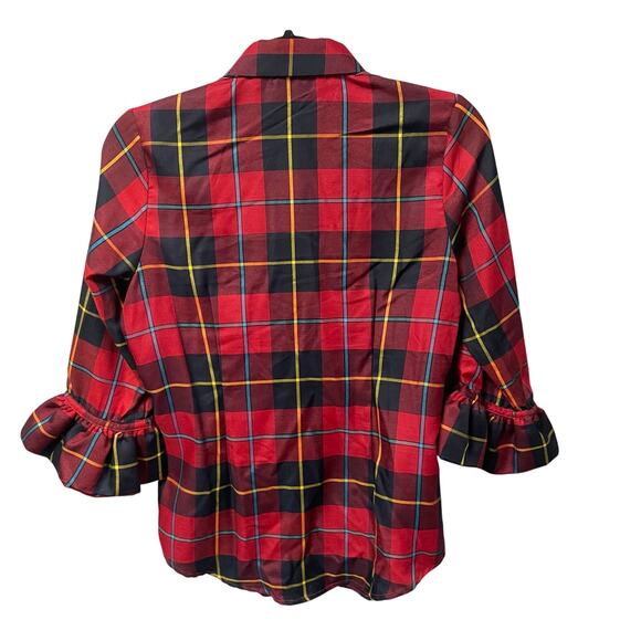 Gretchen Scott Duke of York Priss Blouse Ruffle Cuff Button Up Red Plaid Small - Picture 5 of 5